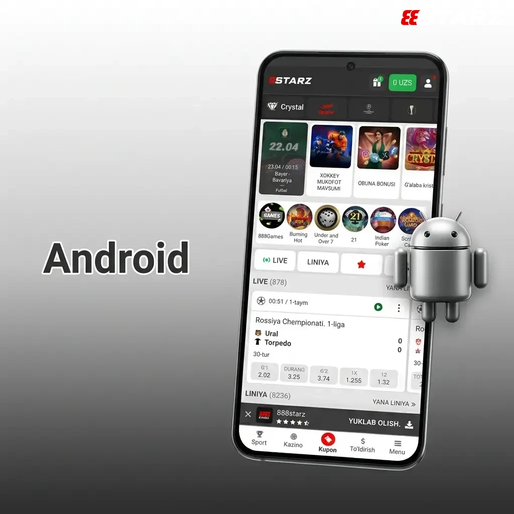 888starz Android ilovasi APK fayli orqali o'rnatilmoqda, Android 5.0 va yuqori versiyalar uchun