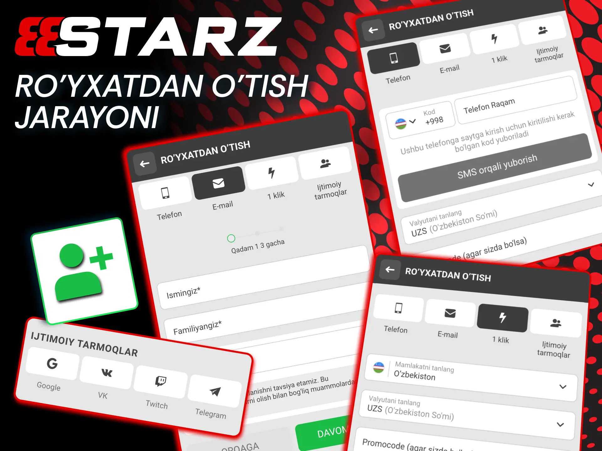 888starz akkaunti email yoki telefon orqali ochilib, tasdiqlanadi.